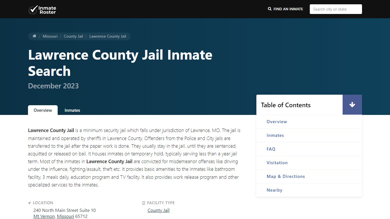 Inmate Search | Lawrence County Jail - Mt Vernon, MO