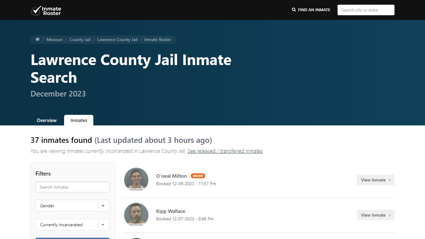 Lawrence County Jail Inmate Search - InmateRoster